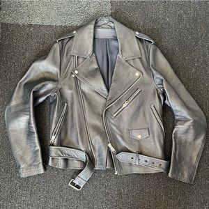 ACNE STUDIOS Men’s Nathan Genuine Leather Jacket Black & Navy Size 50